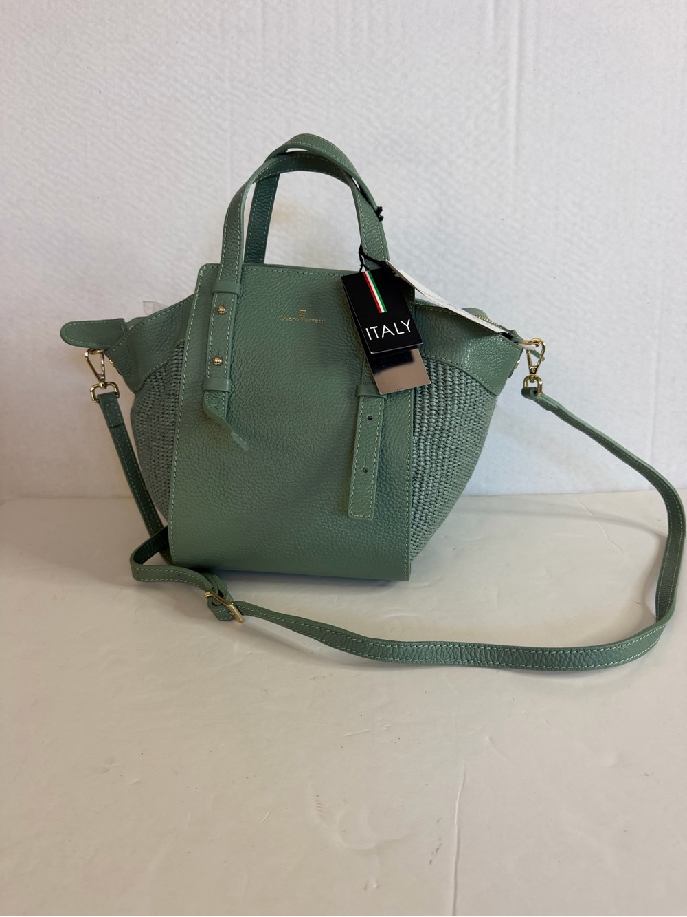 Chiara Ferretti Genuine Leather Black Weave Bag Made in Italy Florence